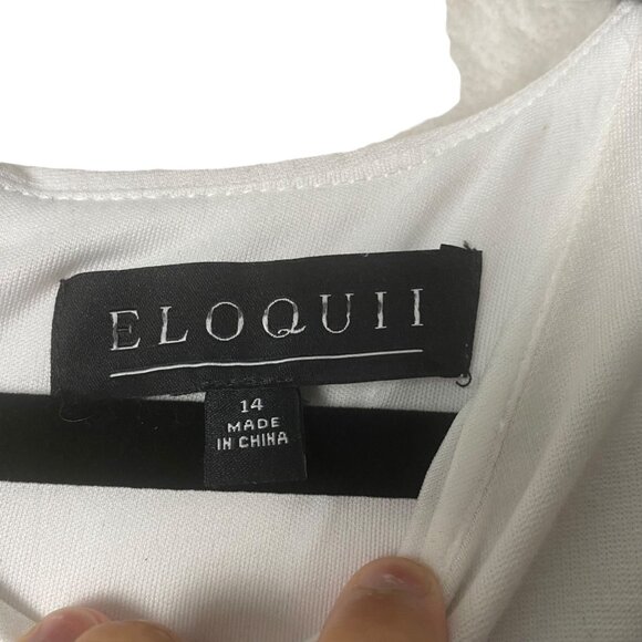 Eloquii White Ruffle Sleeve Dress Size 14 Style 5927 Fit Flare Knee Length - Picture 3 of 9